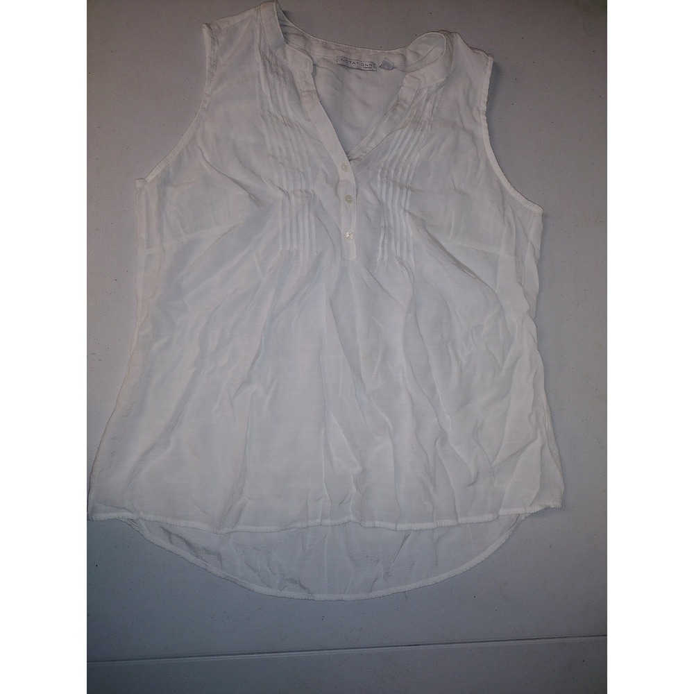 Notations Woman White Pintuck Sleeveless V-Neck Blouse Plus Size 1x